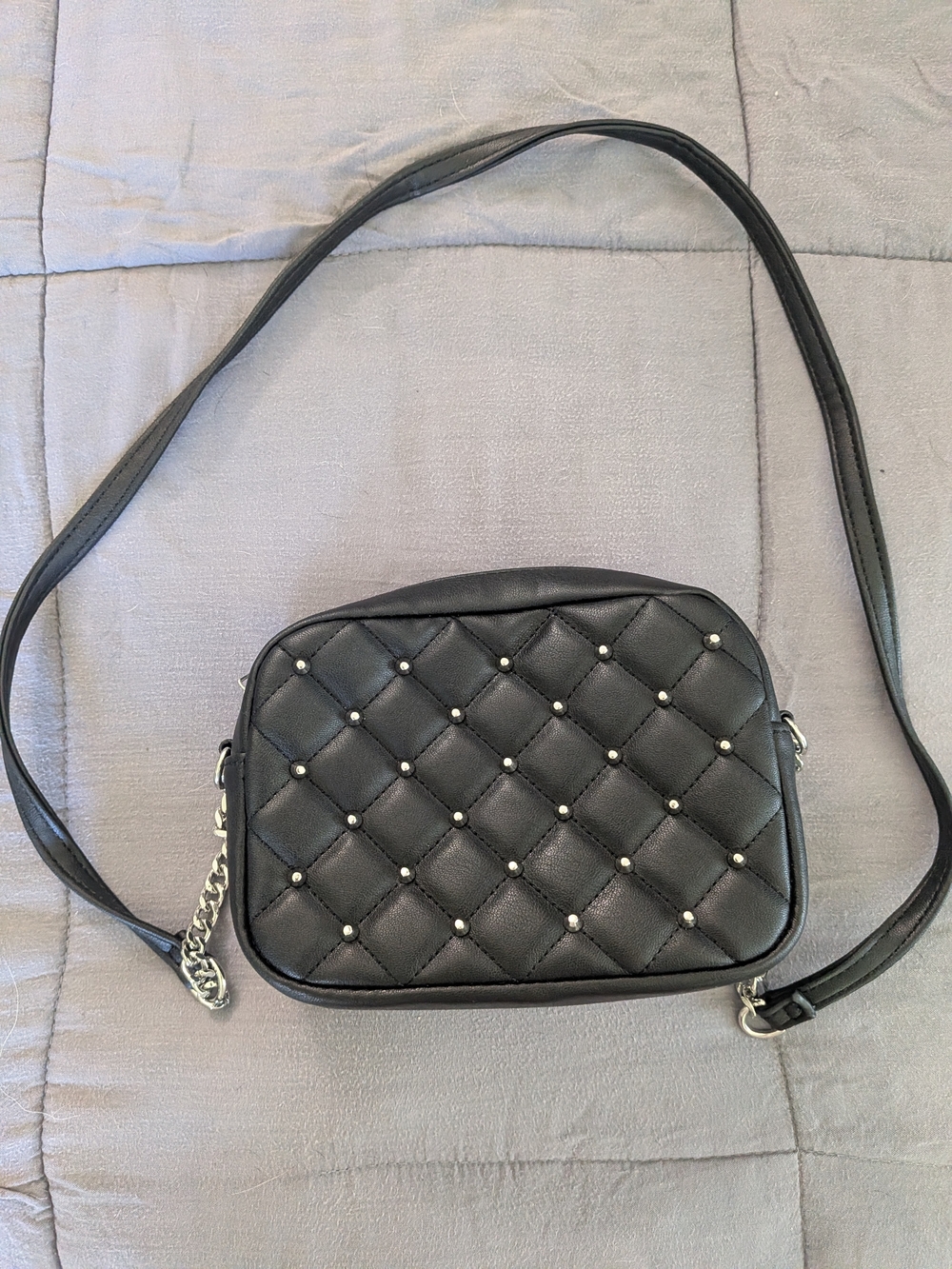 Rebecca Minkoff Black Quilted Studded Crossbody Bag Purse Camera Clutch Chain